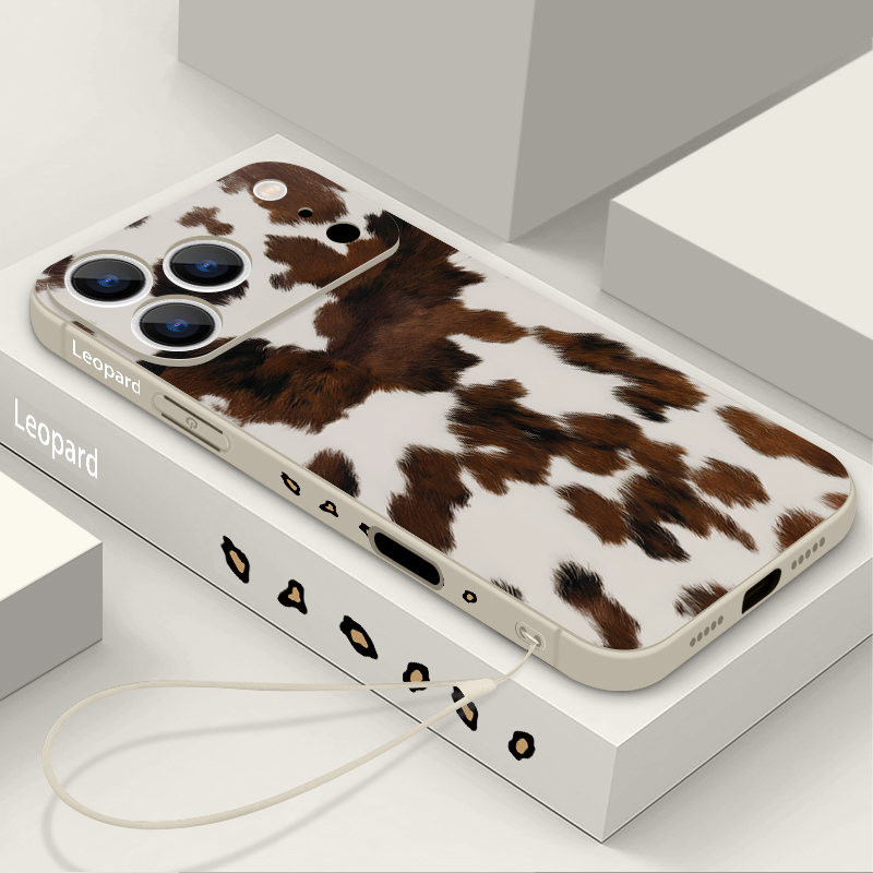 Lanyard Phone Strap - Leopar Desenli TPU Telefon Kılıfı iPhone