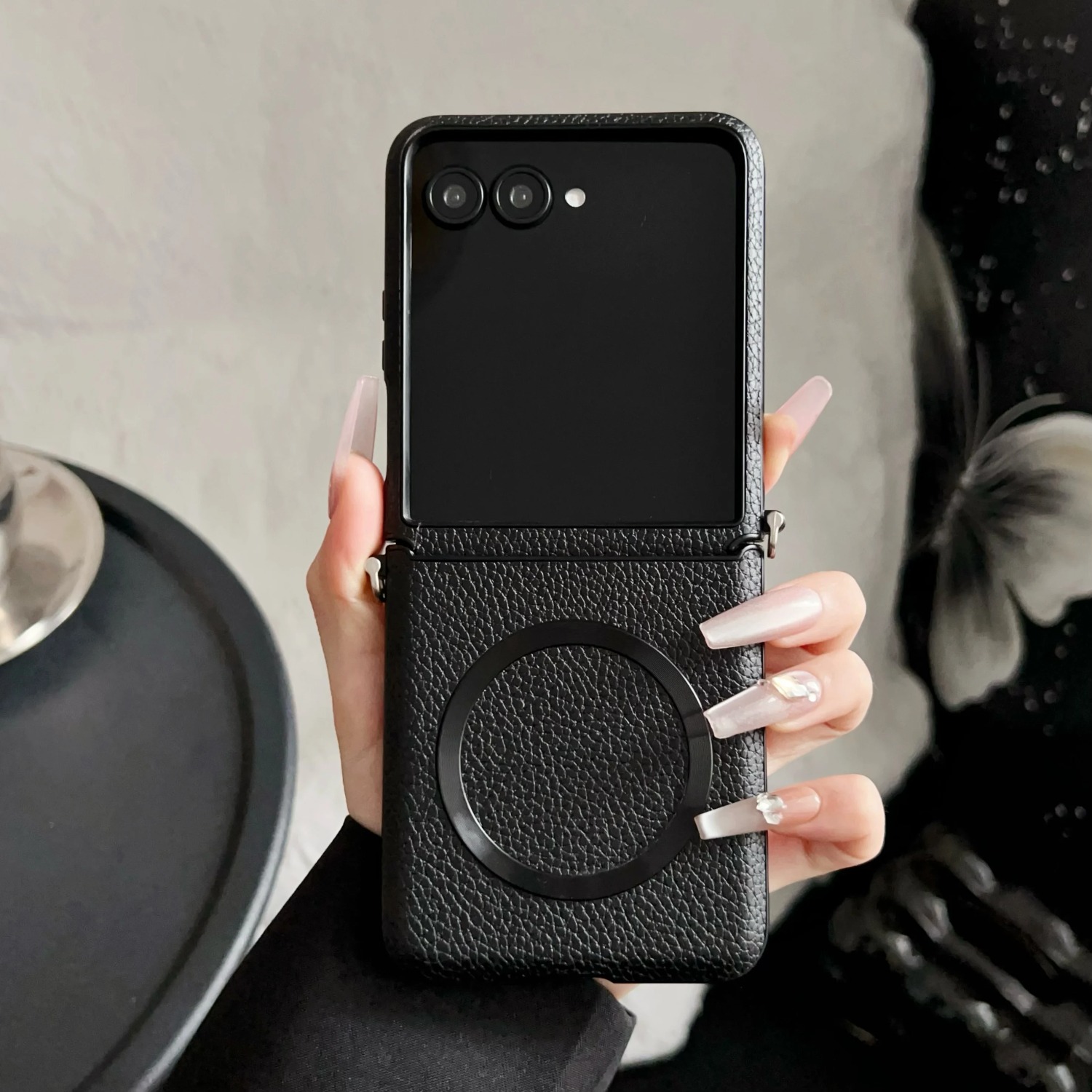 Magsafe Wireless Charger - MagSafe Manyetik Kablosuz Şarjlı Litchi Dokulu