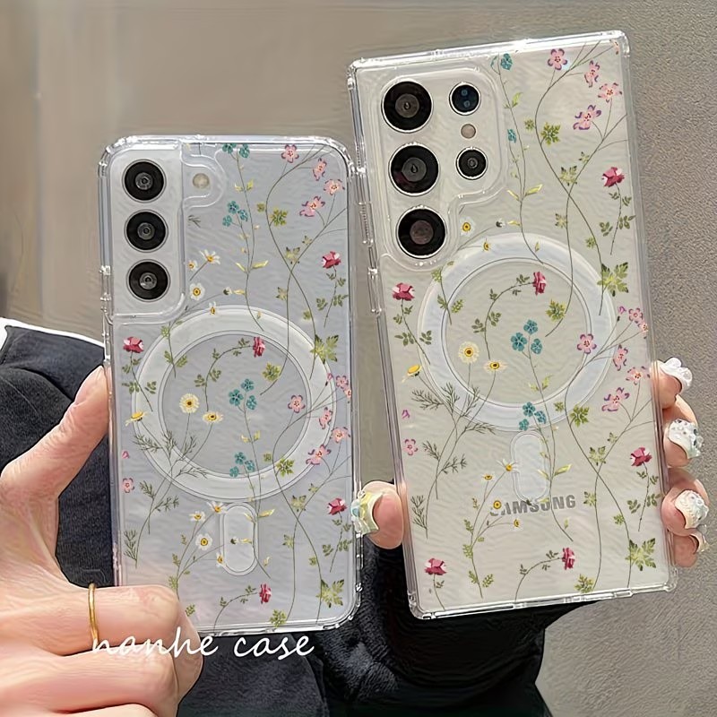 Phone Accessories And Cases - Çiçek Desenli Manyetik Telefon Kılıfı Samsung